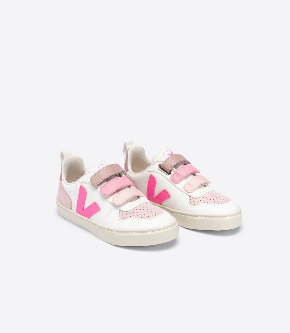 Veja Sneakers Copii - V-10 Velcro Chromefree - Albi/Roz - 3907458-JA